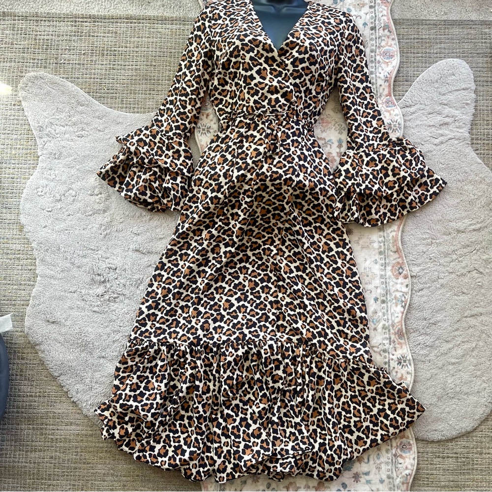 Diane Von Furstenberg Leopard Print Ruffle Maxi Wrap Dress - Picture 8 of 11